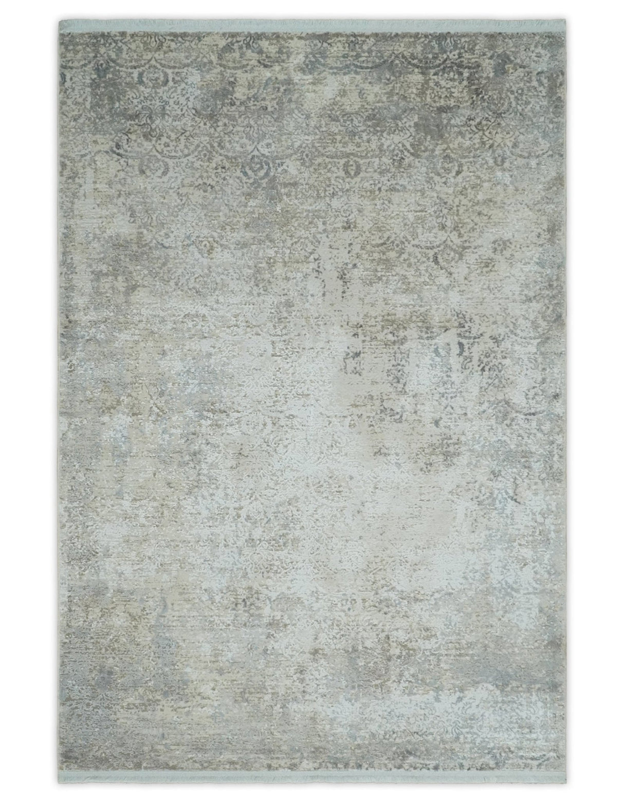 3x5 Beige, Brown and Silver Antique Finish Silk Area Rug
