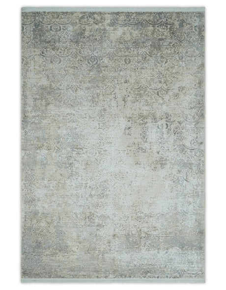 3x5 Beige, Brown and Silver Antique Finish Silk Area Rug