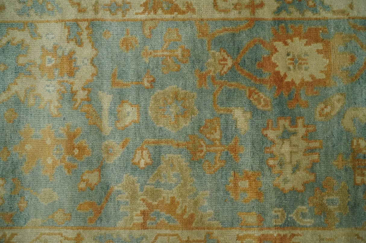 3x6 Runner Hand Knotted Blue, Beige and Rust Traditional Oushak Wool Area Rug | N338266