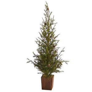 4’ Alpine “Natural Look” Artificial Christmas Tree in Wood Planter with Pine Cones