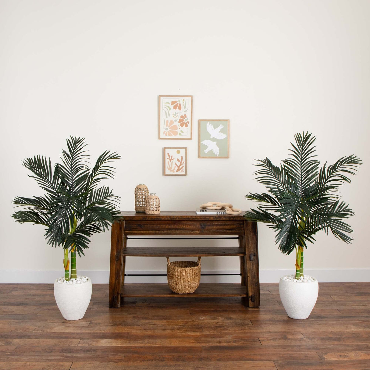 4’ Artificial Double Stalk Golden Cane Palm Tree- Set of 2