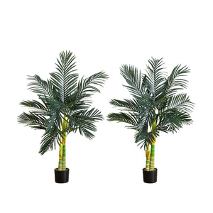 4’ Artificial Double Stalk Golden Cane Palm Tree- Set of 2