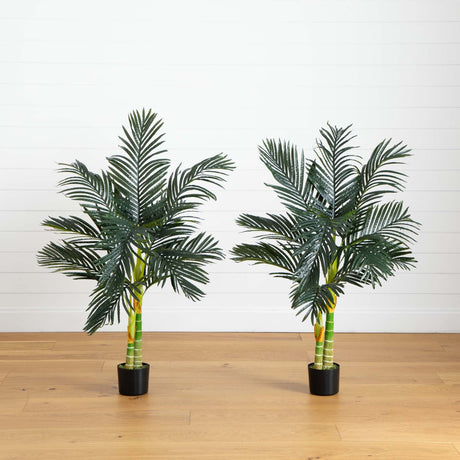 4’ Artificial Double Stalk Golden Cane Palm Tree- Set of 2