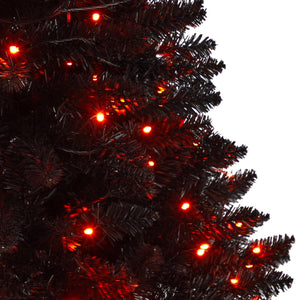 4’ Black Halloween Artificial Christmas Tree in Urn with 100 Orange LED Lights