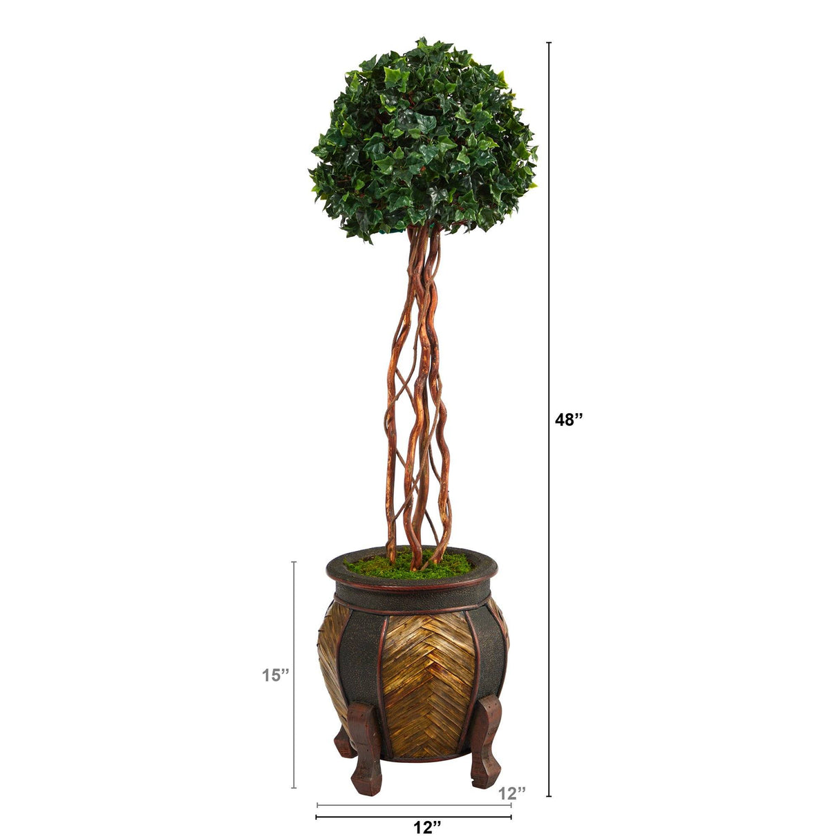 4’ English Ivy Topiary Single Ball Artificial Tree in Decorative Planter (Indoor/Outdoor)