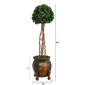 4’ English Ivy Topiary Single Ball Artificial Tree in Decorative Planter (Indoor/Outdoor)