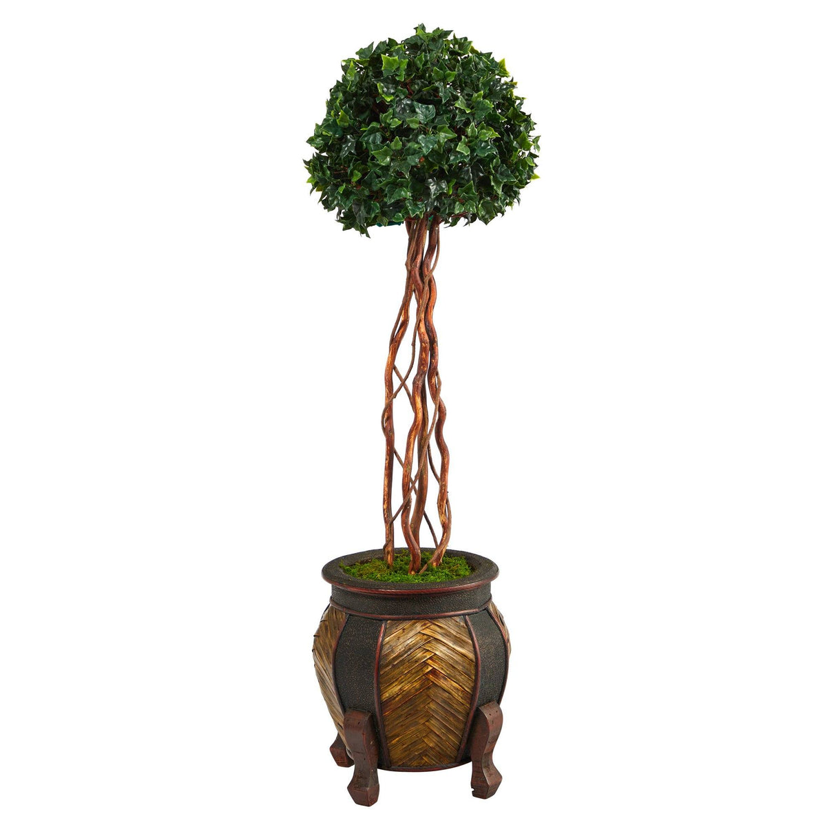 4’ English Ivy Topiary Single Ball Artificial Tree in Decorative Planter (Indoor/Outdoor)