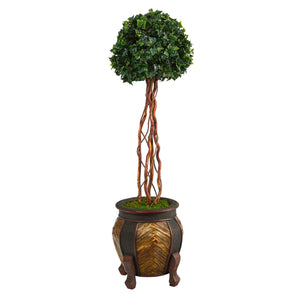 4’ English Ivy Topiary Single Ball Artificial Tree in Decorative Planter (Indoor/Outdoor)