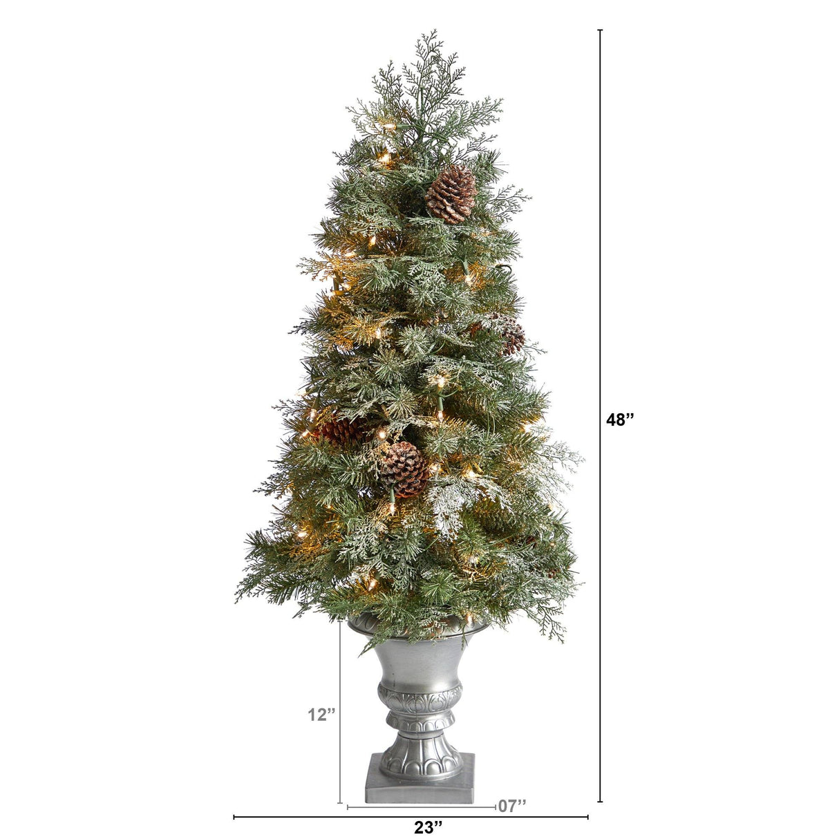 4’ English Pine Tree with 100 Warm White LED Lights and 413 Bendable Branches in Decorative Urn