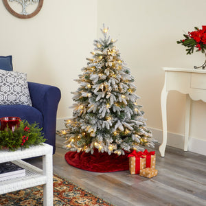 4’ Flocked Full Bodied Swedish Spruce Artificial Christmas Tree with 170 Clear LED Lights and 418 Bendable Branches