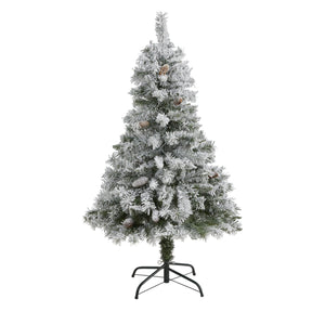 4' Flocked White River Mountain Pine Artificial Christmas Tree with Pinecones