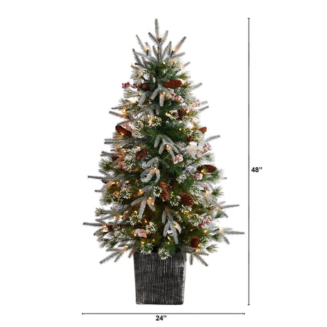 4' Frosted Artificial Christmas Tree Pre-Lit with 105 lights in Decorative Planter