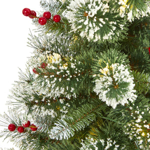 4’ Frosted Swiss Pine Artificial Christmas Tree with 100 Clear LED Lights and Berries