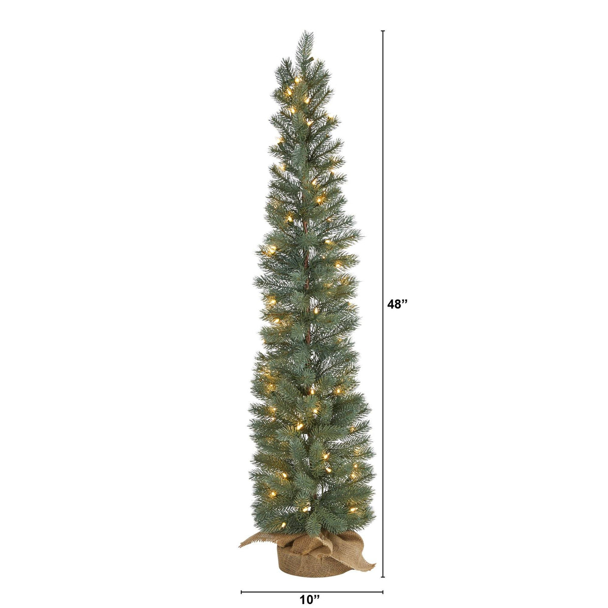 4’ Green Pine Artificial Christmas Tree with 70 Warm White Lights Set in a Burlap Base