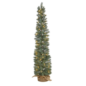 4’ Green Pine Artificial Christmas Tree with 70 Warm White Lights Set in a Burlap Base