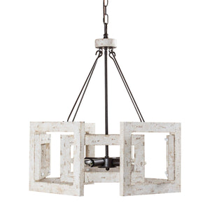 4-Light Distressed White Wooden Drum Chandelier