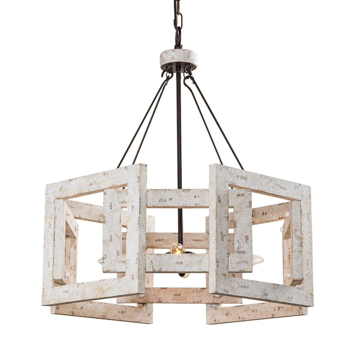 4-Light Distressed White Wooden Drum Chandelier