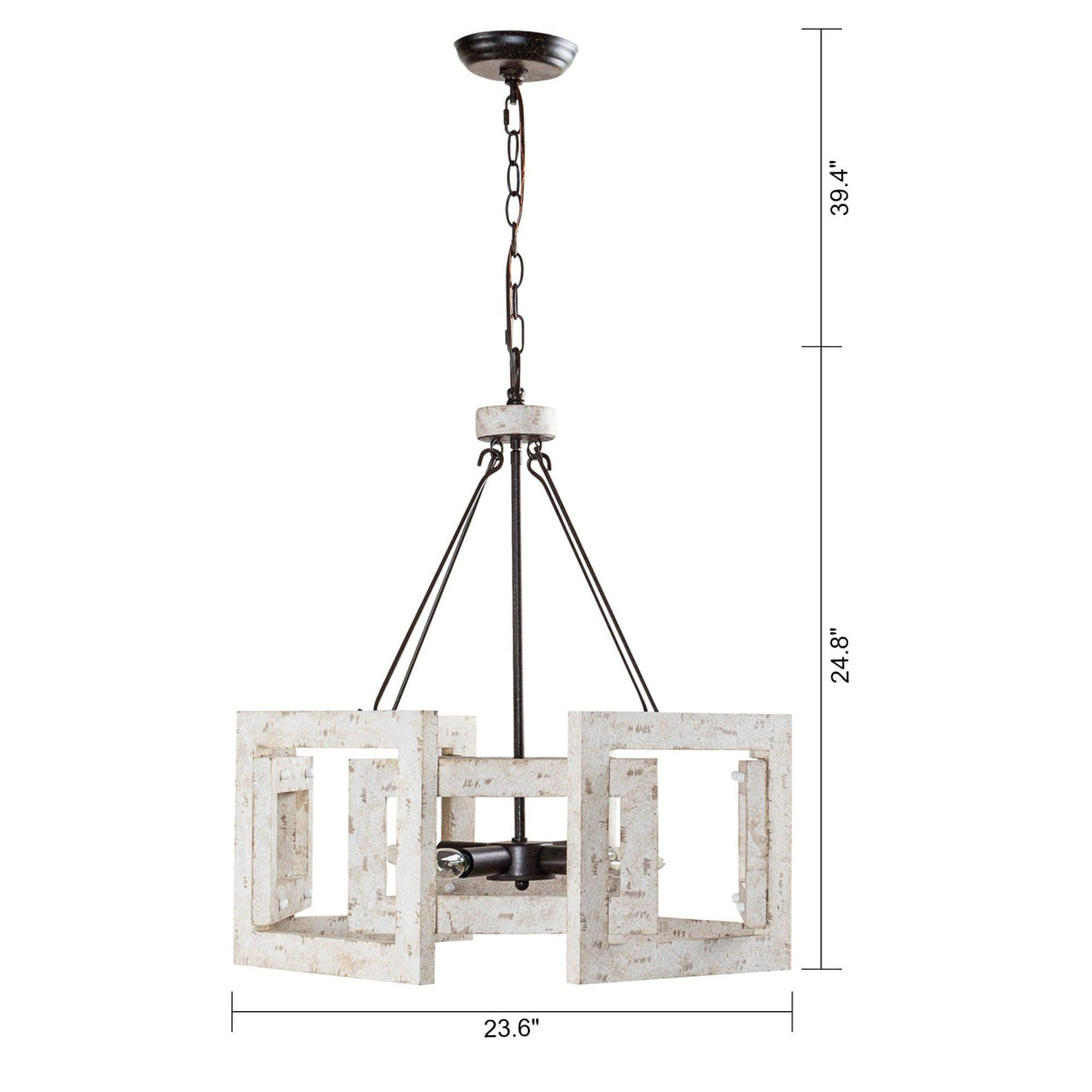 4-Light Distressed White Wooden Drum Chandelier