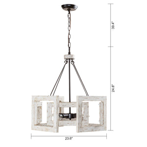 4-Light Distressed White Wooden Drum Chandelier