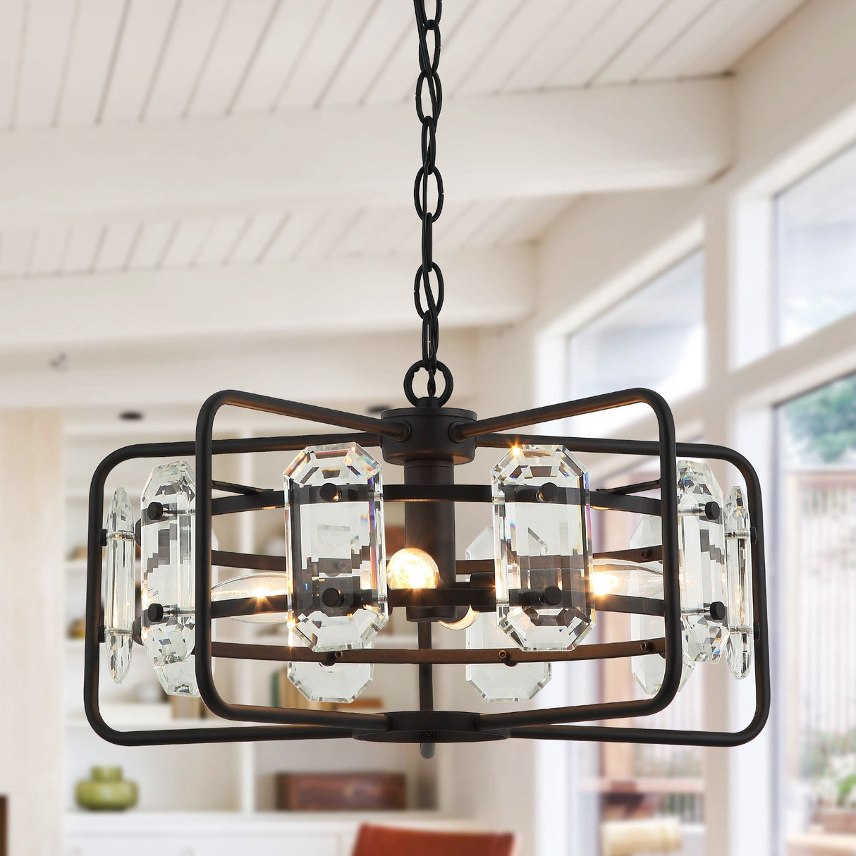 4-Light Golden or Black Modern Crystal Pendant Light