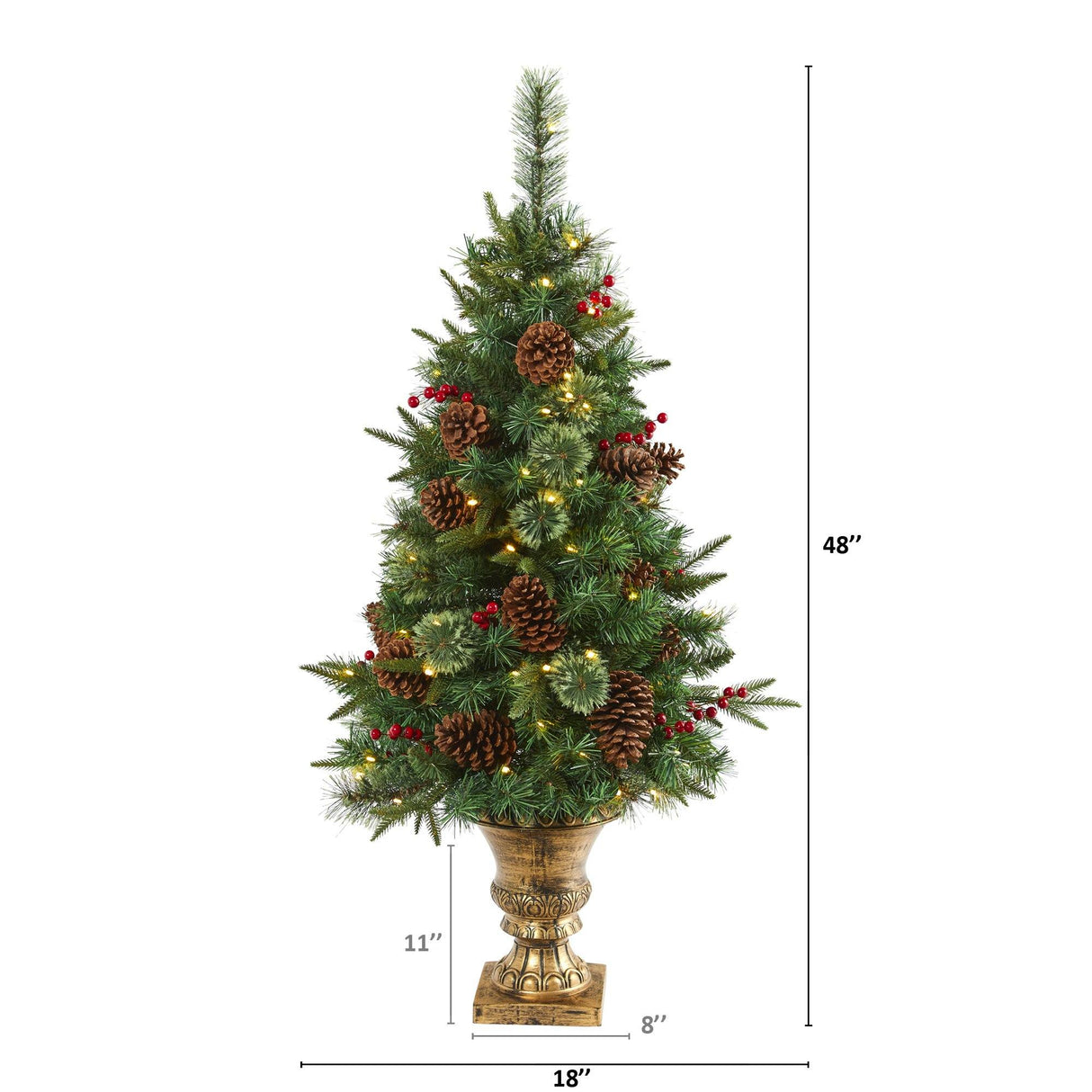 4’ Pine, Pinecone and Berries Artificial Christmas Tree in Decorative Urn