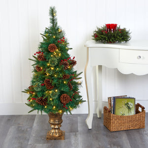 4’ Pine, Pinecone and Berries Artificial Christmas Tree in Decorative Urn