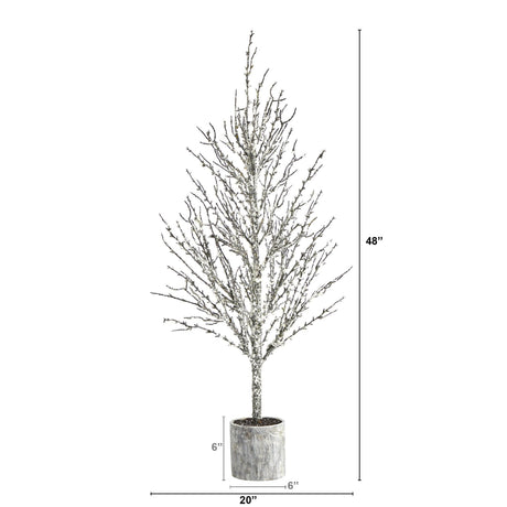 4’ Snowed Twig Artificial Christmas Tree in Decorative Planter