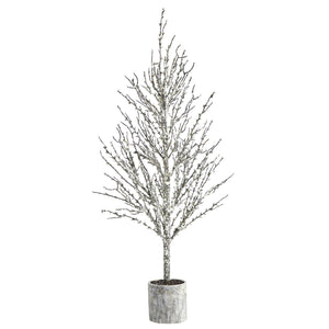 4’ Snowed Twig Artificial Christmas Tree in Decorative Planter