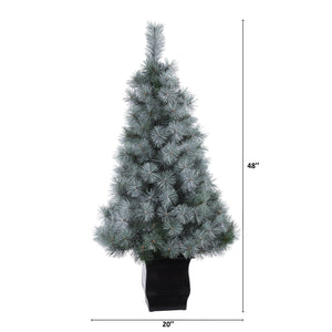 4' Snowy Mountain Pine Artificial Christmas Tree with 150 LED Lights and Decorative Planter