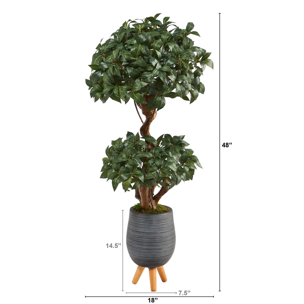4’ Sweet Bay Double Ball Topiary Artificial Tree in Gray Planter with Stand