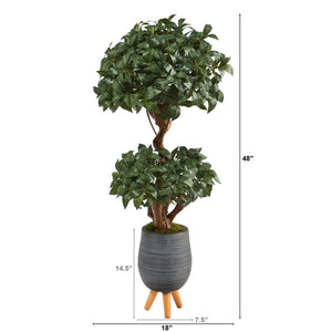 4’ Sweet Bay Double Ball Topiary Artificial Tree in Gray Planter with Stand