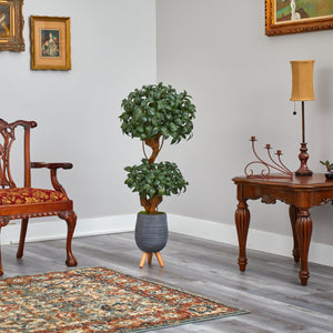 4’ Sweet Bay Double Ball Topiary Artificial Tree in Gray Planter with Stand