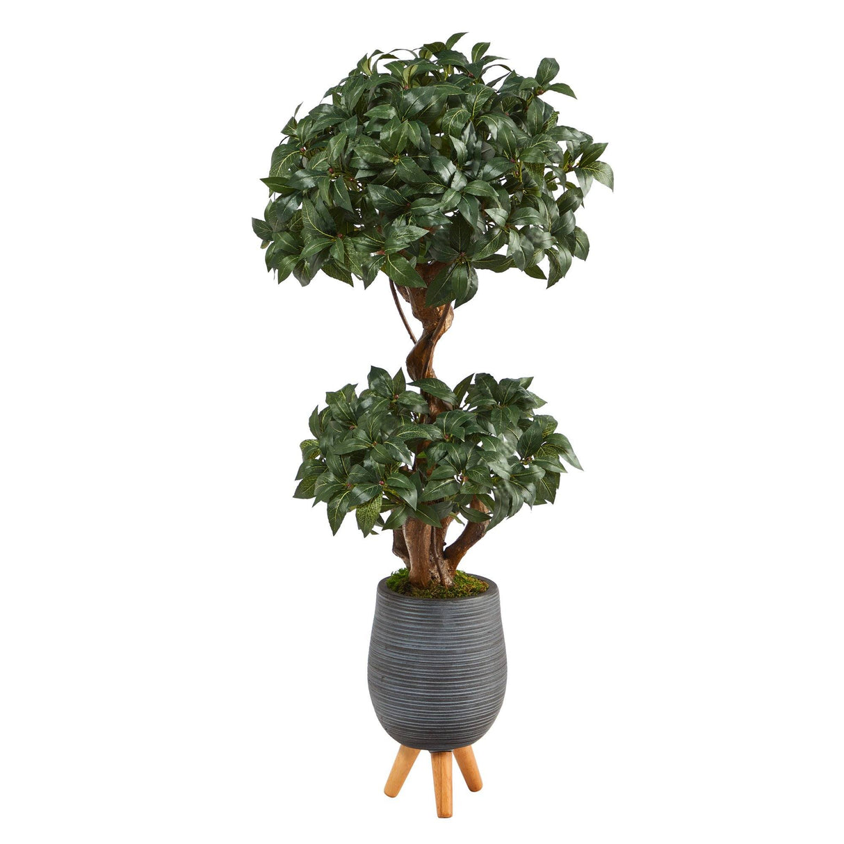 4’ Sweet Bay Double Ball Topiary Artificial Tree in Gray Planter with Stand