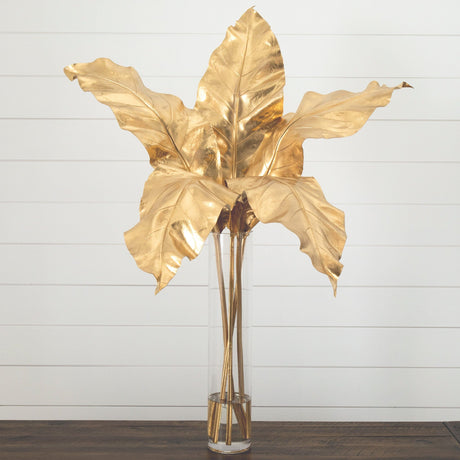 41” Artificial Golden Palm Foliage in Glass Vase