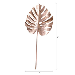 41" Artificial Rose Gold Monstera Stems - Set of 3