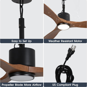 42 Inch Patio Guard IP65 Outdoor DC Motor Black Modern Hanging Buckle Downrod Ceiling Fan with Light