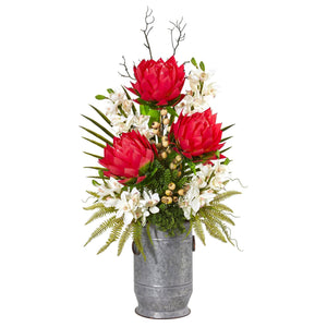 43” Cymbidium Orchid, Succulent and Mixed Flower Artificial Plant