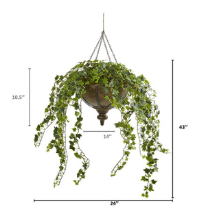 43” Ivy Artificial Hanging Plant in Hanging Metal Bowl