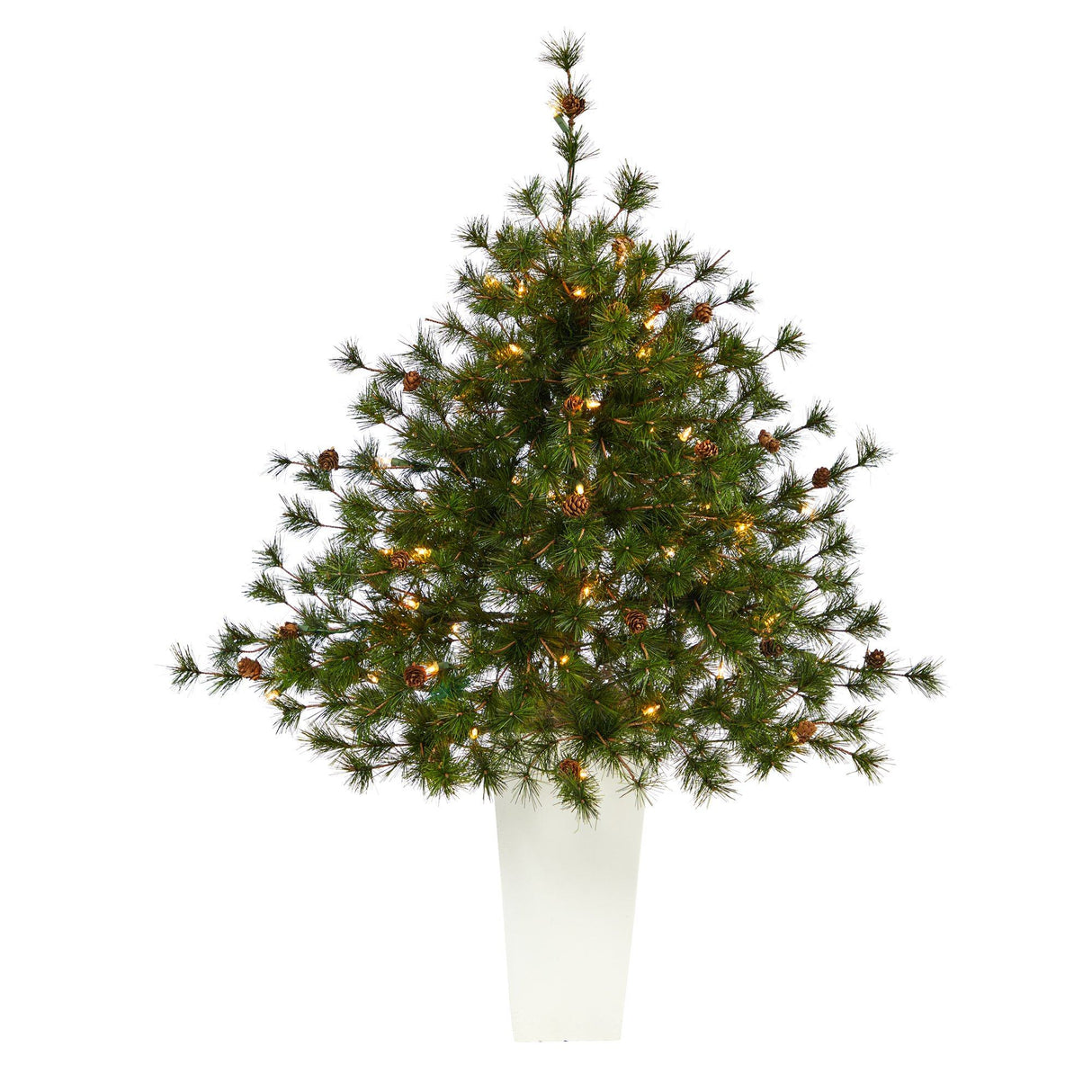 44” Colorado Mountain Pine Artificial Christmas Tree with 50 Clear Lights. 171 Bendable Branches and Pine Cones in Planter