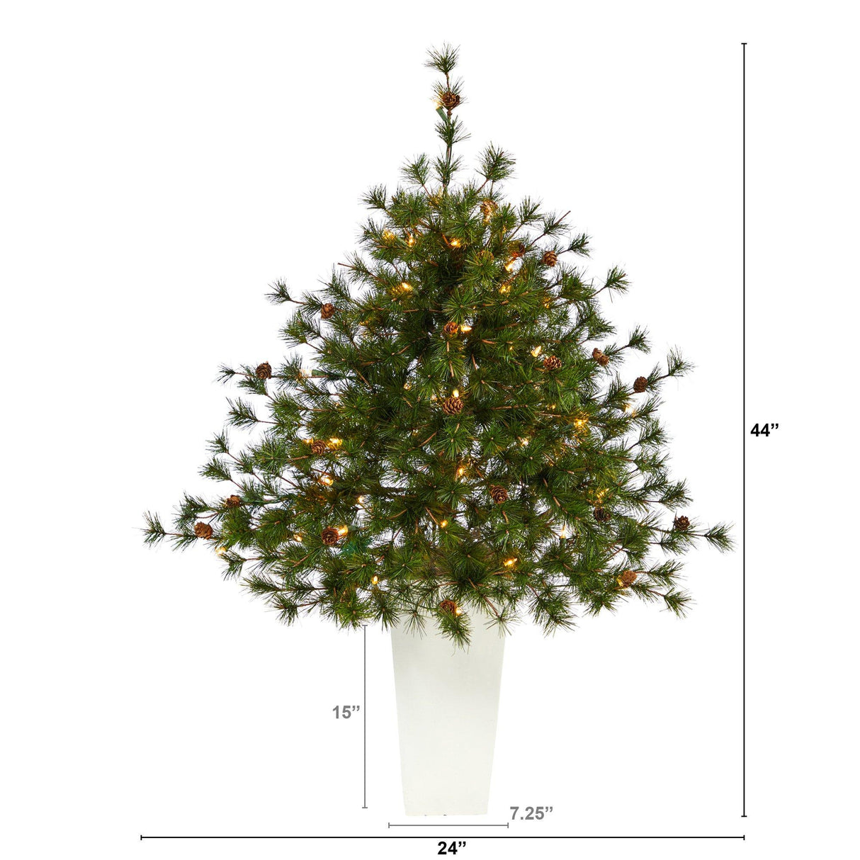 44” Colorado Mountain Pine Artificial Christmas Tree with 50 Clear Lights. 171 Bendable Branches and Pine Cones in Planter