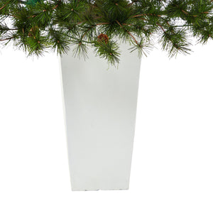 44” Colorado Mountain Pine Artificial Christmas Tree with 50 Clear Lights. 171 Bendable Branches and Pine Cones in Planter