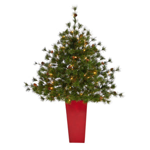 44” Colorado Mountain Pine Artificial Christmas Tree with 50 Clear Lights. 171 Bendable Branches and Pine Cones in Planter