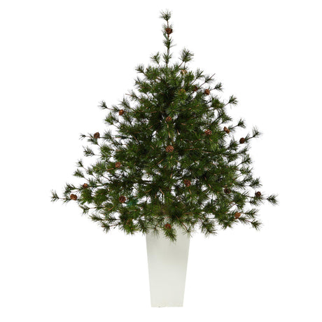 44” Colorado Mountain Pine Artificial Christmas Tree with 50 Clear Lights. 171 Bendable Branches and Pine Cones in Planter