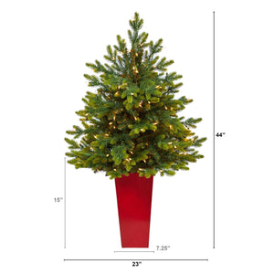 44” North Carolina Fir Artificial Christmas Tree with 150 Clear Lights and 563 Bendable Branches in Red Tower Planter