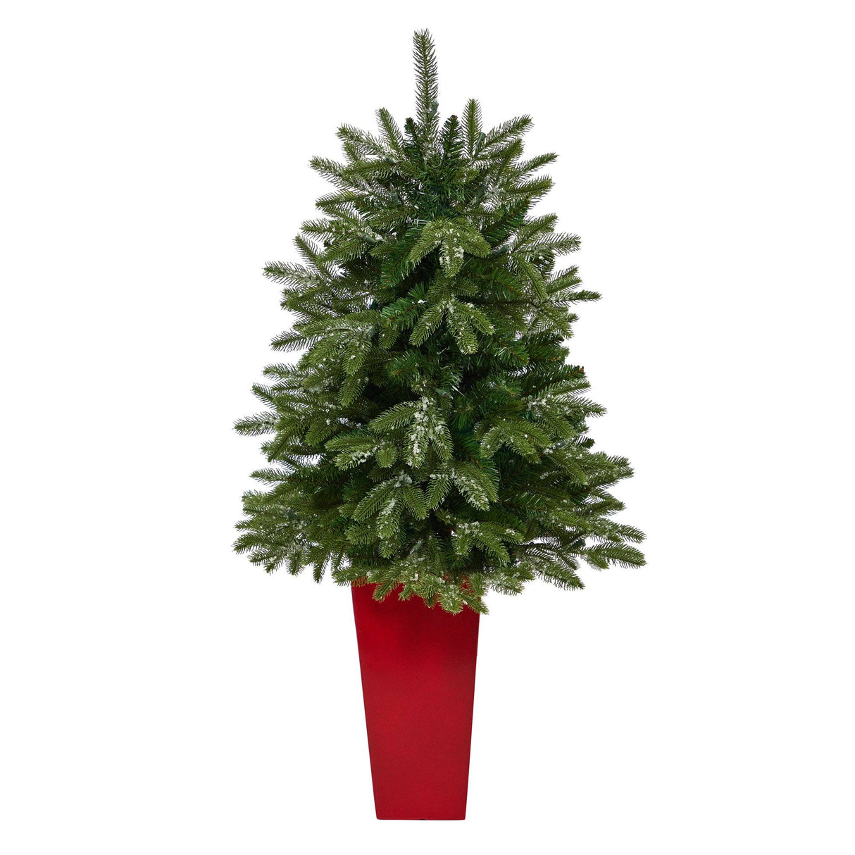 44” Snowed Grand Teton Fir Artificial Christmas Tree with 50 Clear Lights and 111 Bendable Branches in Red Planter