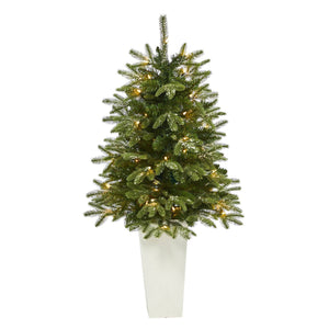 44” Snowed Grand Teton Fir Artificial Christmas Tree with 50 Clear Lights and 111 Bendable Branches in Red Planter