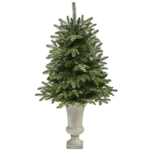 44” Snowed Grand Teton Fir Artificial Christmas Tree with 50 Clear Lights and 111 Bendable Branches in Sand Colored Urn