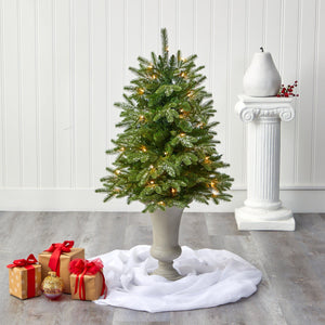 44” Snowed Grand Teton Fir Artificial Christmas Tree with 50 Clear Lights and 111 Bendable Branches in Sand Colored Urn