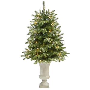 44” Snowed Grand Teton Fir Artificial Christmas Tree with 50 Clear Lights and 111 Bendable Branches in Sand Colored Urn