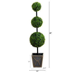 45" UV Resistant Artificial Triple Ball Boxwood Topiary with LED Lights in Decorative Planter (Indoor/Outdoor)